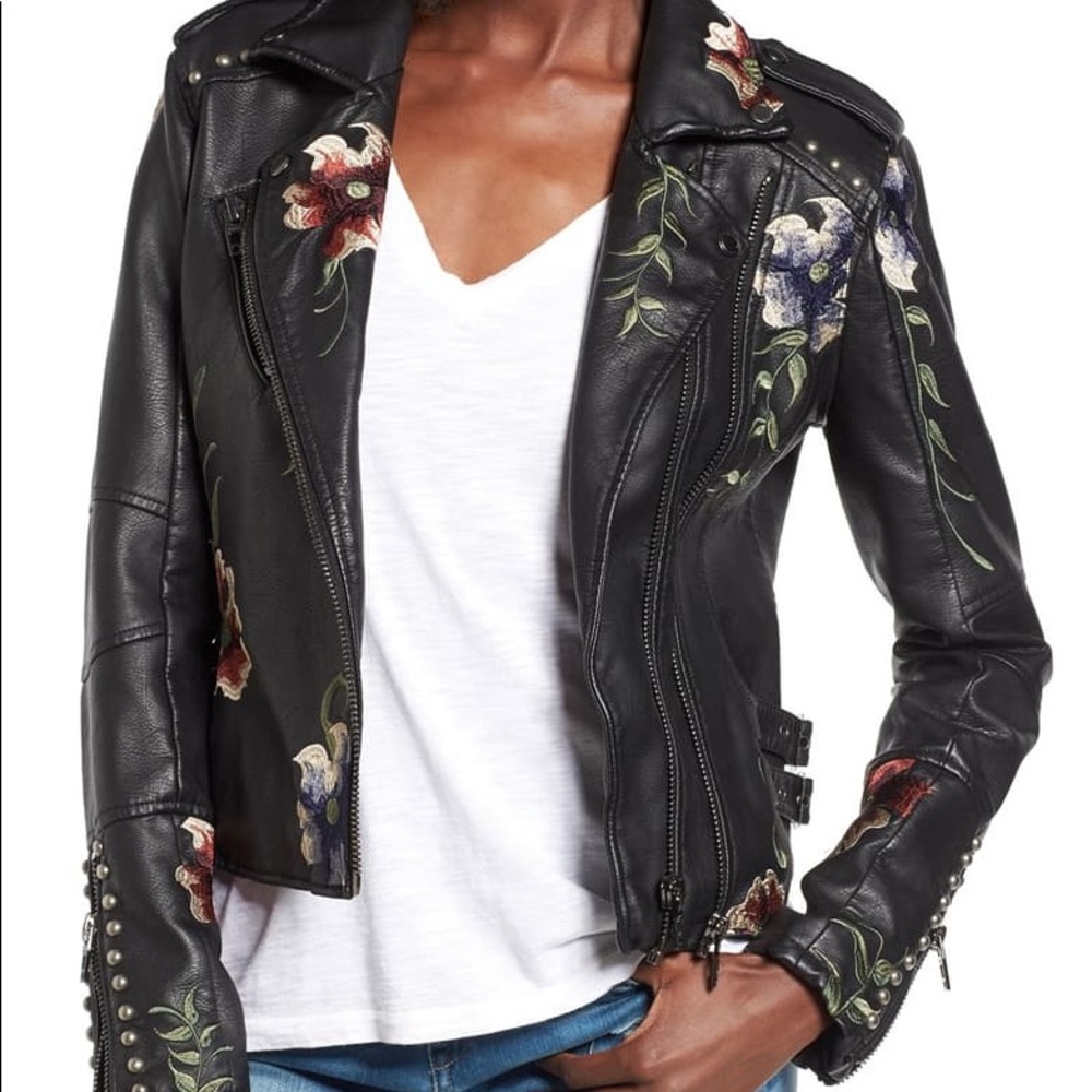 Blank nyc embroidered vegan leather jacket